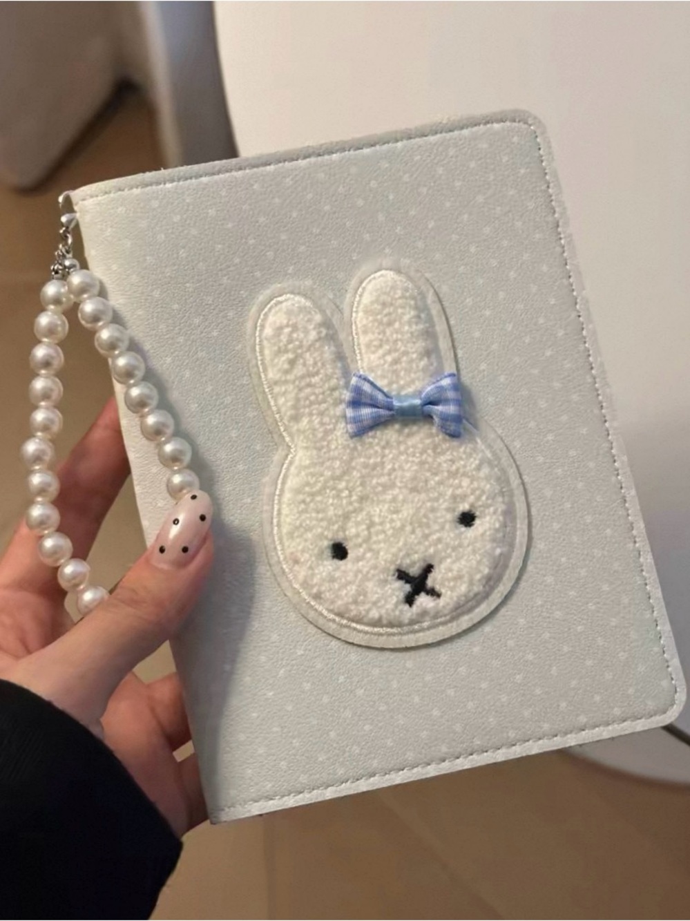 Light Blue Bunny Wristlet Passport Cover Holder Wallet